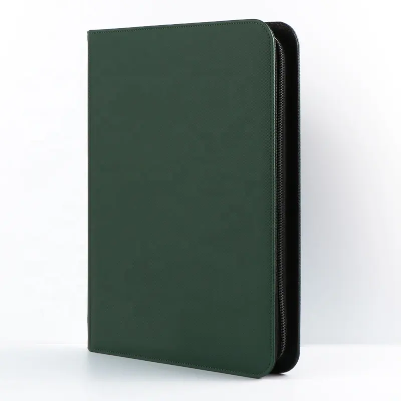 Premium Leather PU Green Zipper 9-Pocket Trading Card Collection Binder