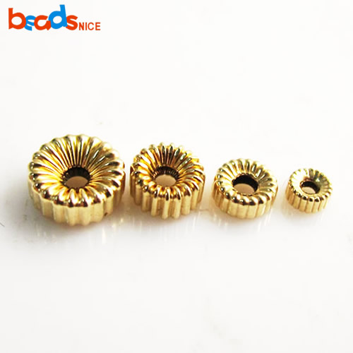 Beadsnice 14K Заполненные гофрированные бусинки rondelle пробки 14k золотые бусины 3-6 мм
