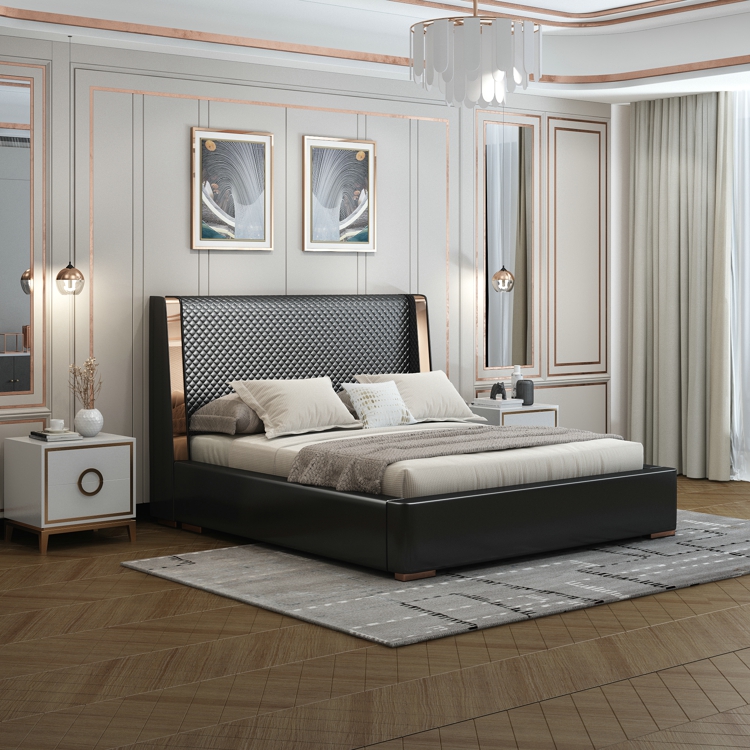 King size синтетическая искусственная кожа Фанера Кровать для домашнего использования