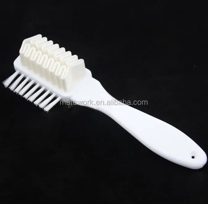 Suede & Nubuck 3 Way shoe Brush with hog hair,rubber header and plastic hair