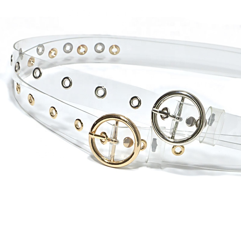 Transparent rimless PVC strap metal belts for women