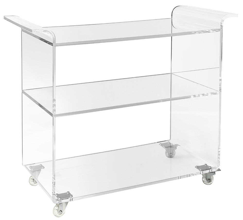 Прозрачный акриловый барный тележка на колесах-3-х уровневая Lucite Rolling тележка для напитков-держит напитки фужеров для бара акриловые тележка