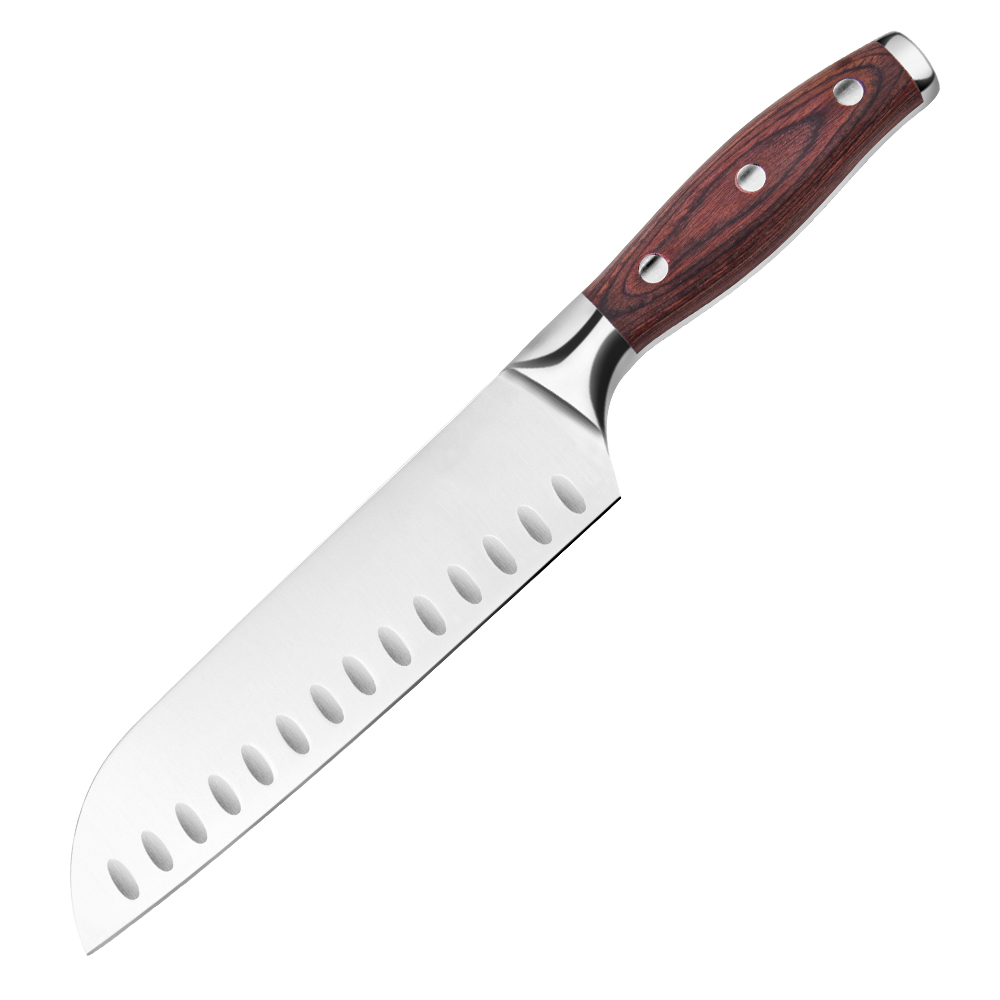 7 "нож Santoku Профессиональный Японский Суши стиль универсальный кухонный нож для деревянной ручки Pakka