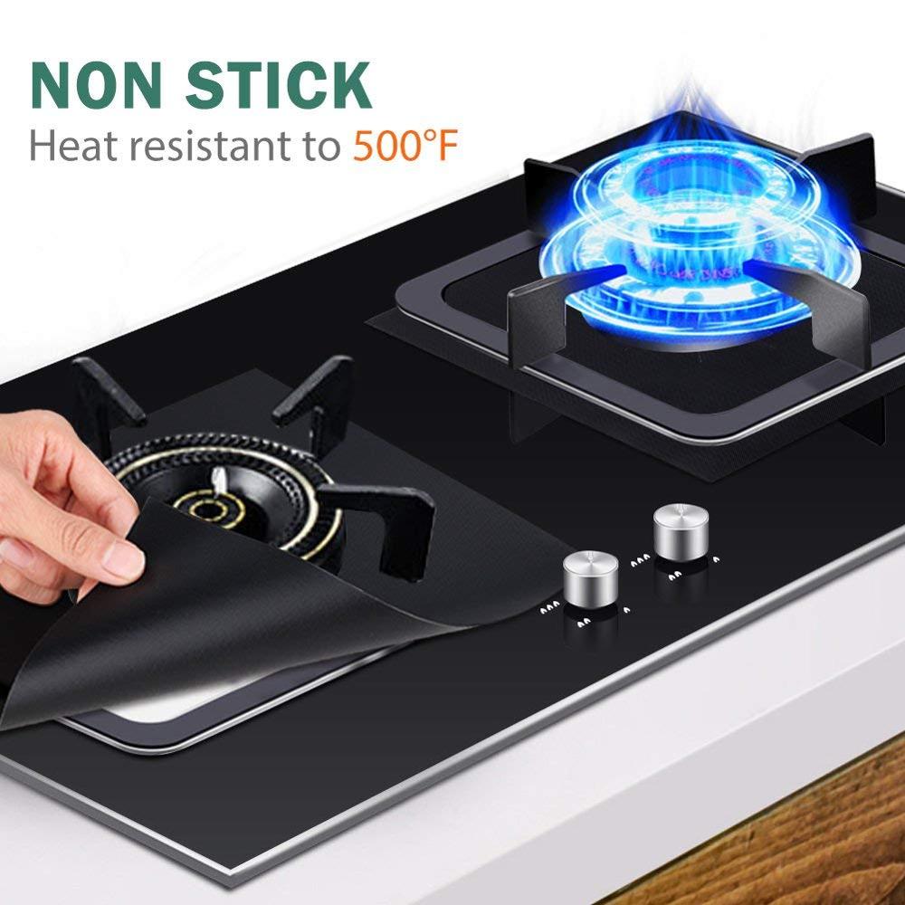 4Packs 27cmx27cm Black Gas Hob Range Protectors Non-Stick Reusable Stovetop Burner Liner