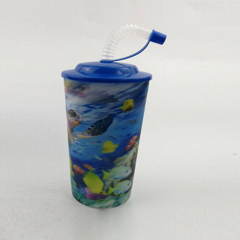 customized logo plastic lenticular cup with lid and straw