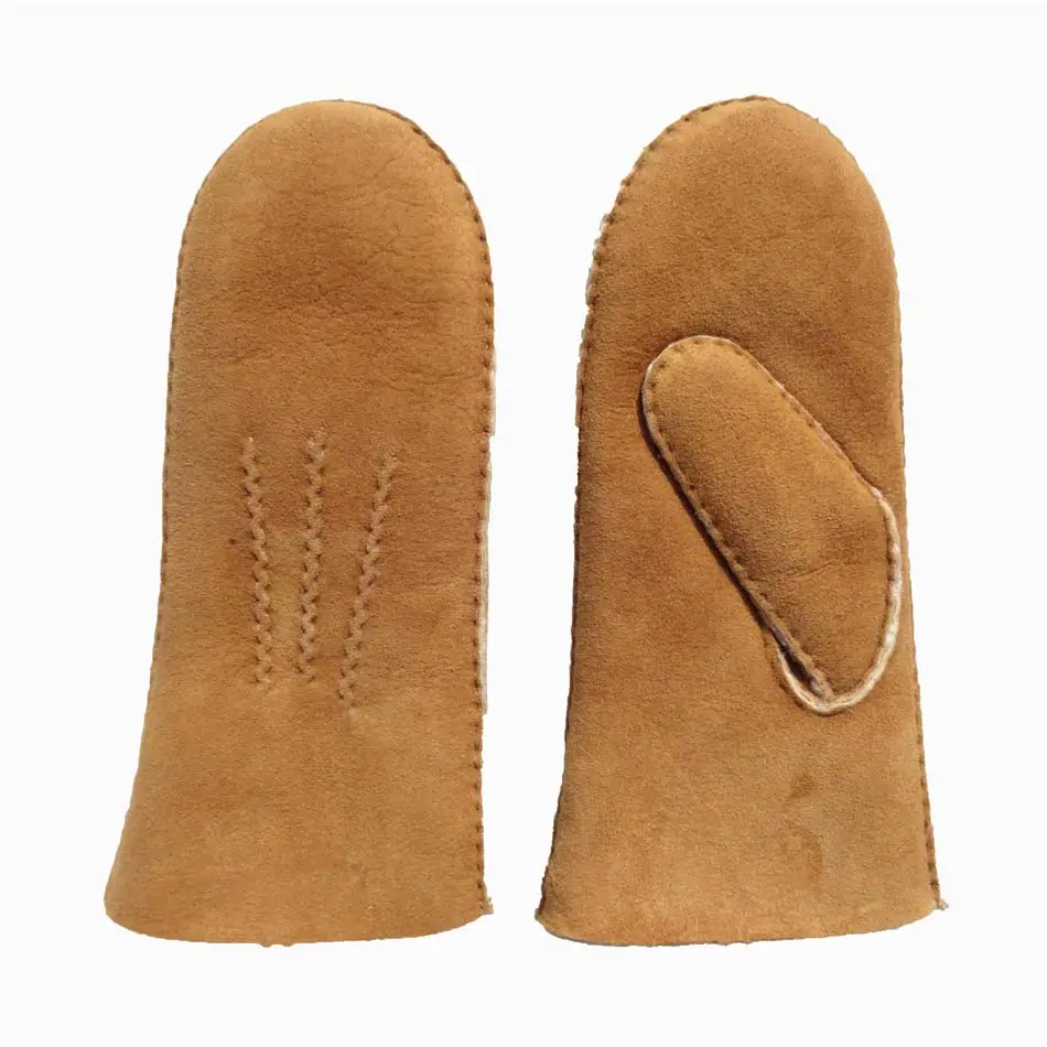 Custom Cheap Winter warm double face sheepskin fur gloves soft wool lined dressing real sheepskin leather mittens