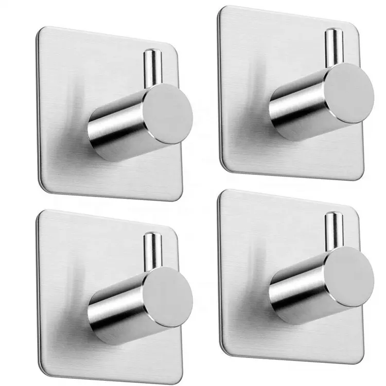 4 Pack Wall Hooks Hanger Bathroom Office Hooks, Kitchen Home Stick Stainless Steel Adhesive Hooks