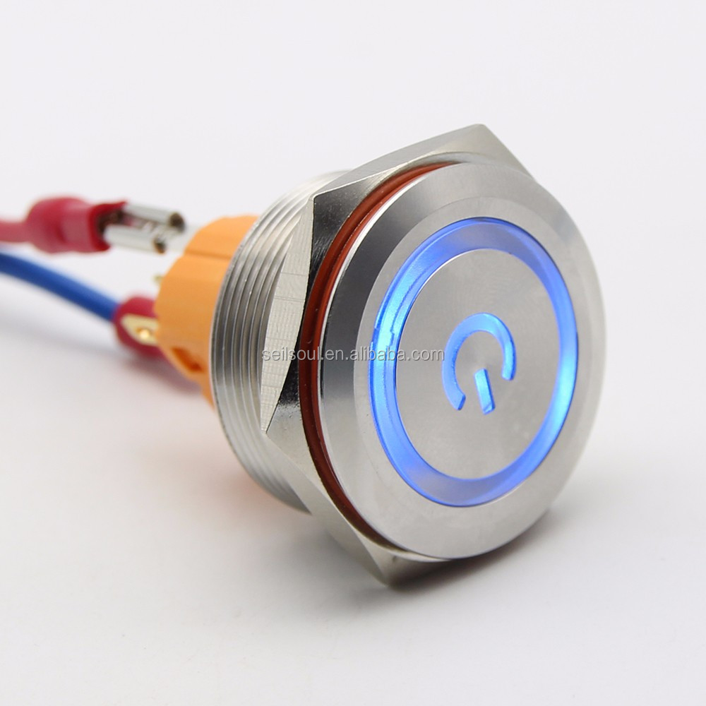 power symbol luminous led can light 28mm momentary ring illuminated push button switch