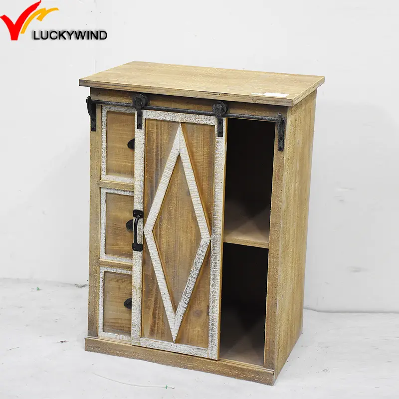 Wood Cabinet Vintage Solid Wood Sliding Door Storage Cabinet