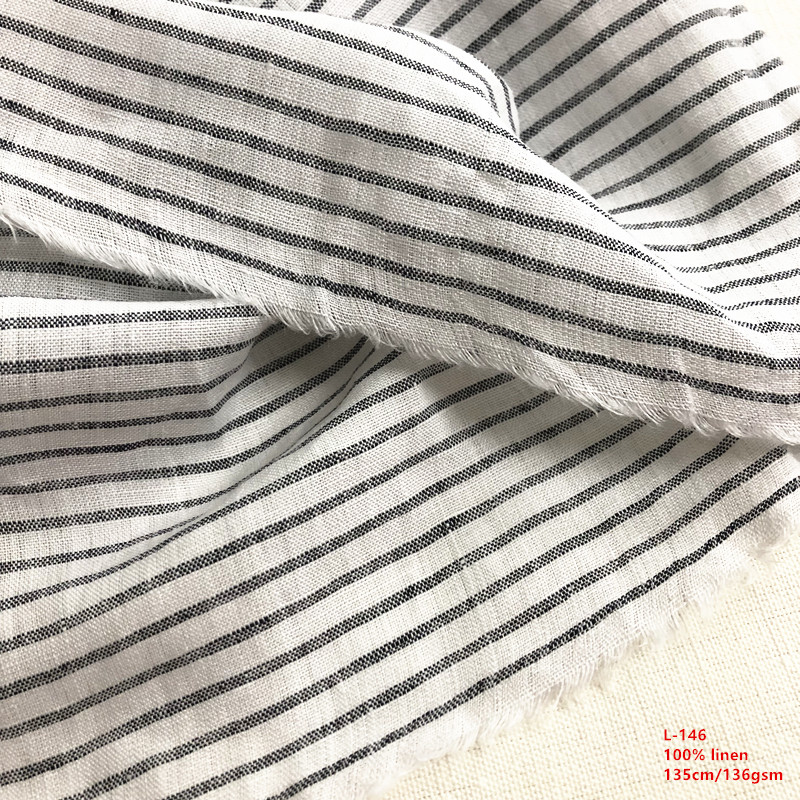 Wholesale Printed Washed Pure 100% Linen Fabric , Stripe Yarn Dyed Linen Fabric