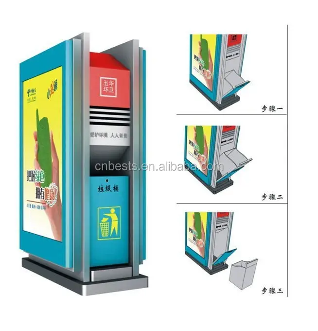 Manufacture price solar light box with waste bins for advertising