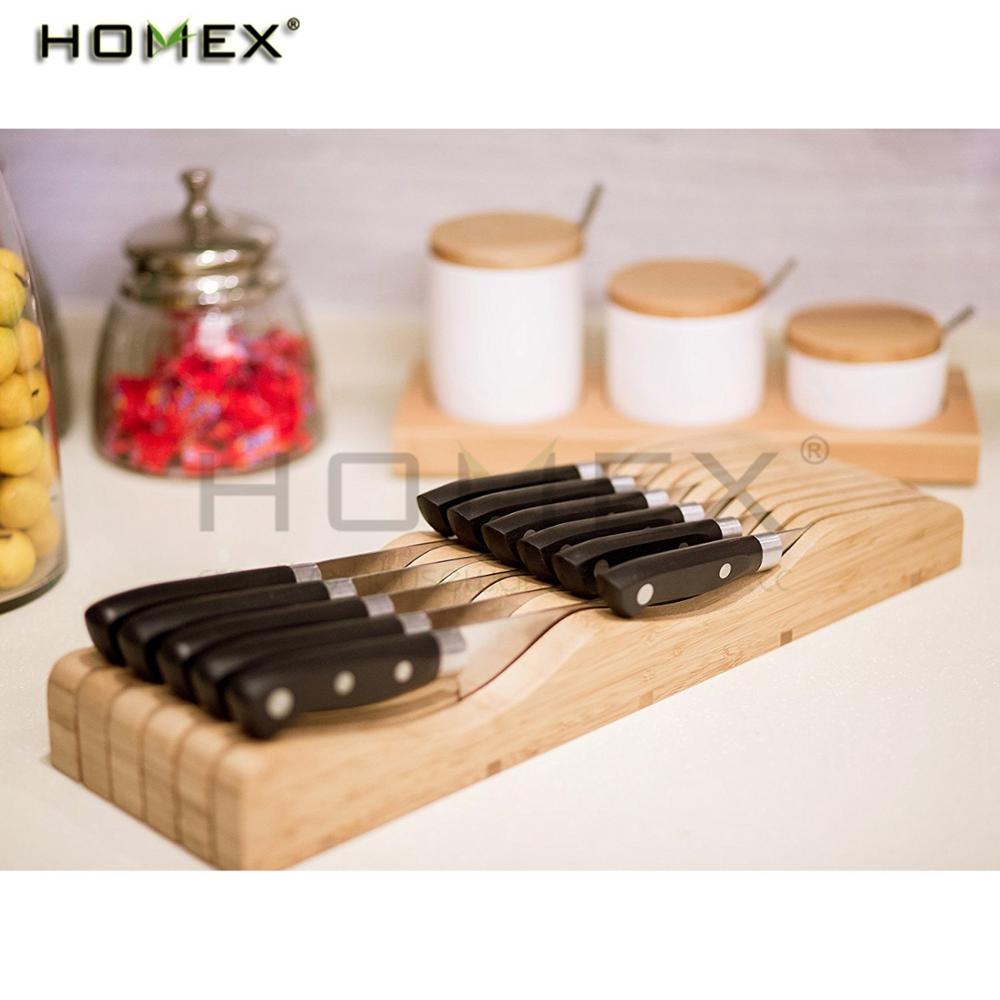 Counter Bamboo Knife Holder/In Drawer Knife Block Organizer/Homex_BSCI Factory
