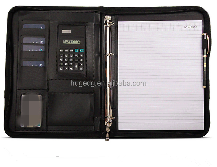 a4 leather calculator zippered padfolio with hidden handle fits letter legal notepads