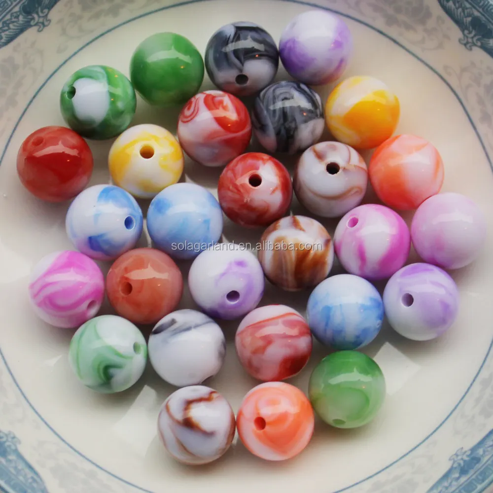 Illusion Jet Marble Smooth Round 10mm 12mm 14mm Acrylic Beads