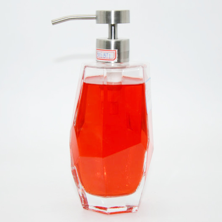 Custom made pump dispenser 400ml fancy glass body lotion bottle