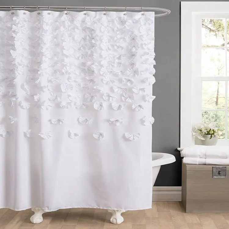 Contemporary Style Flower Stitched Waterproof Home Decor Shower Curtain