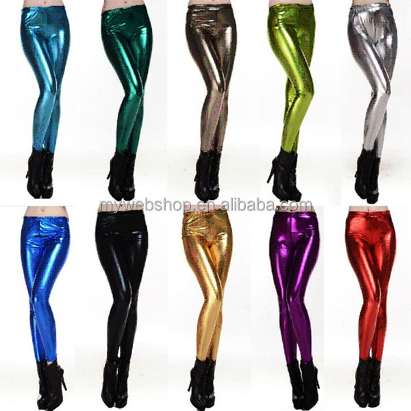 Lady High Waisted Women's Sexy Faux Leather Stretch Metallic Skinny Pants Slim Leggings