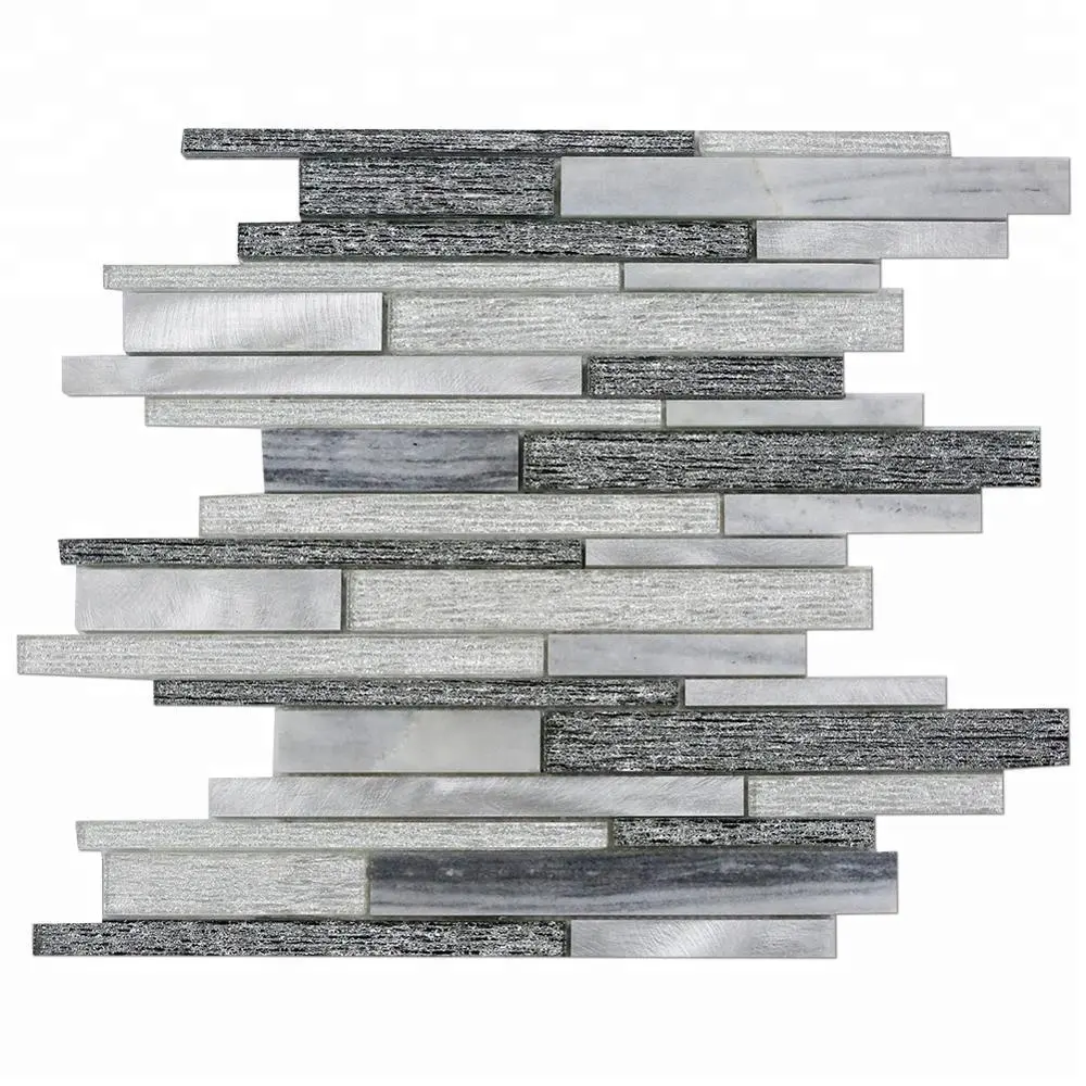 Strips Silver and Grey Glass Mixed Metal Mosaic Tile Glass for Backsplash Decorative