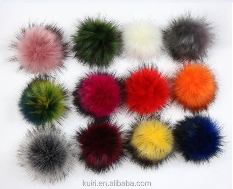 DIY hat accessories 12cm Faux Fur Pom Pom Raccoon Fur Ball Puff Ball With Snap Button faux fox fur ball