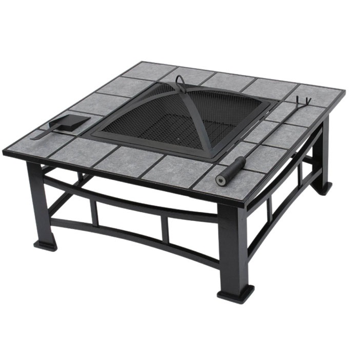 Outdoor Garden Square Tile Tabletop BBQ Fire Pit