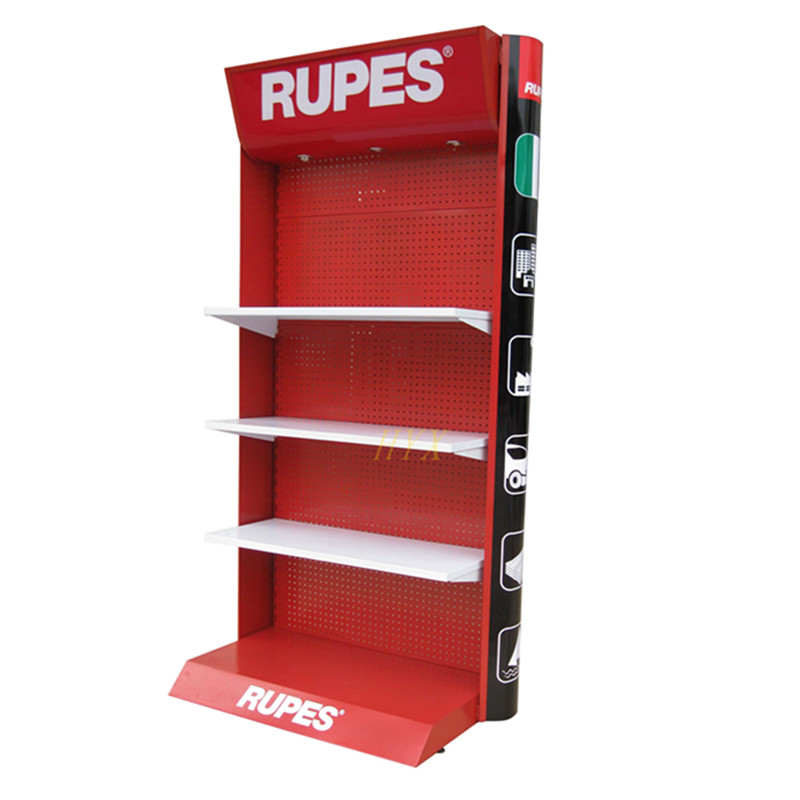 foshan manufacture wholesale iron shelf with lighting display power tools sample merchandise exhibidor