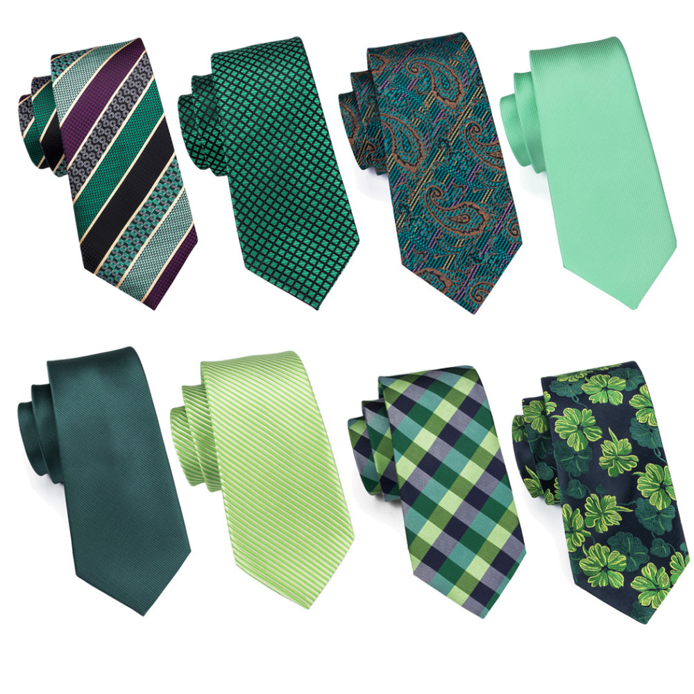 LELE Discount Mens Silk Ties Green Striped Necktie Extra Long Neck Tie And Handkerchief Manufacturers