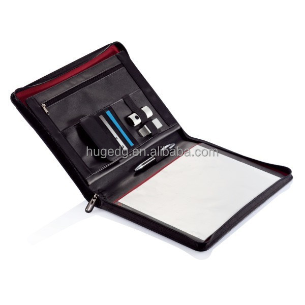 hot selling PU usb portfolio zipped with legal pad and large zipper compartment