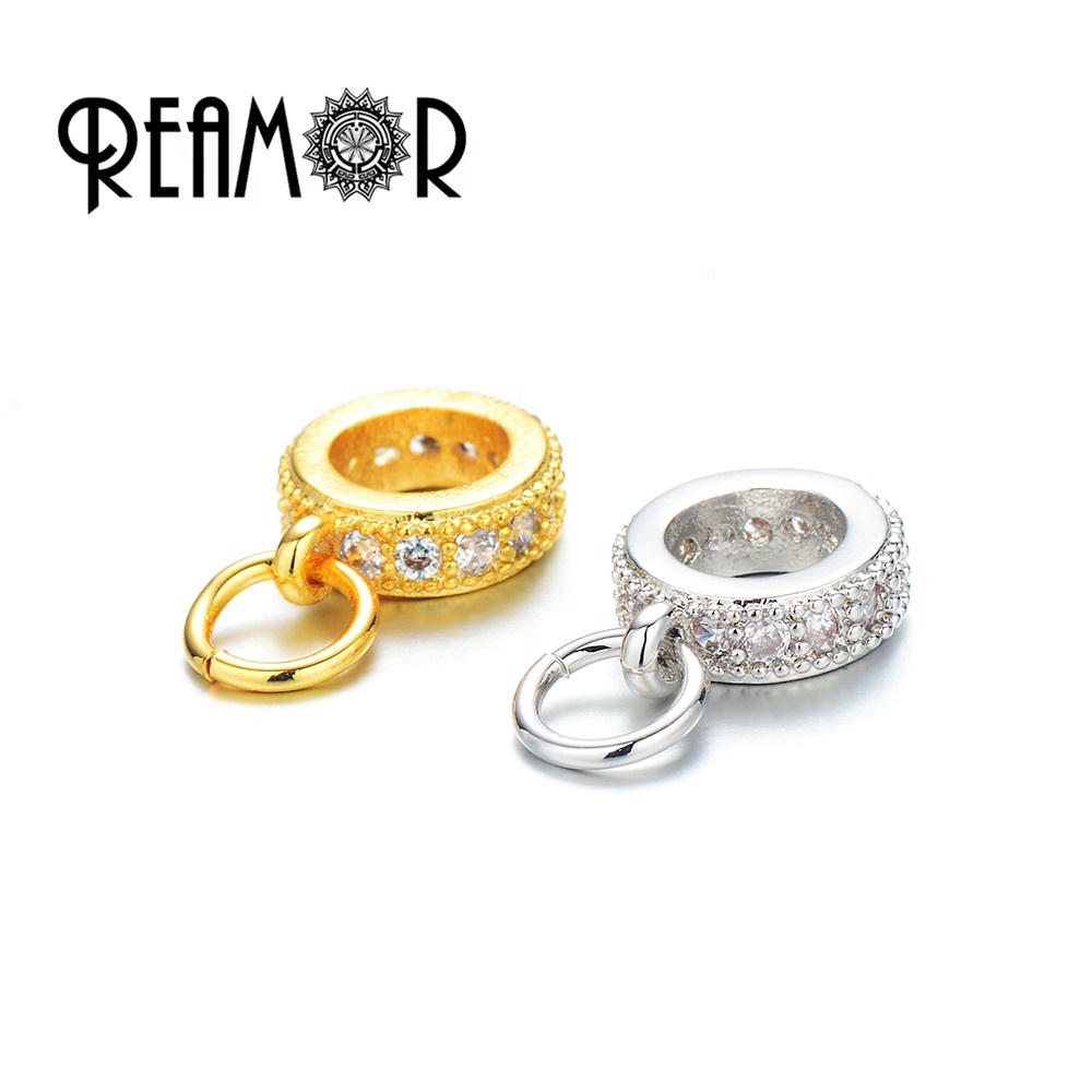 REAMOR DIY микро-паве Циркон Круглые бусины, бусины с большим отверстием бусинки Подвески Подходит Макраме Браслеты Spacer Бусины для изготовления ювелирных изделий, аксессуары