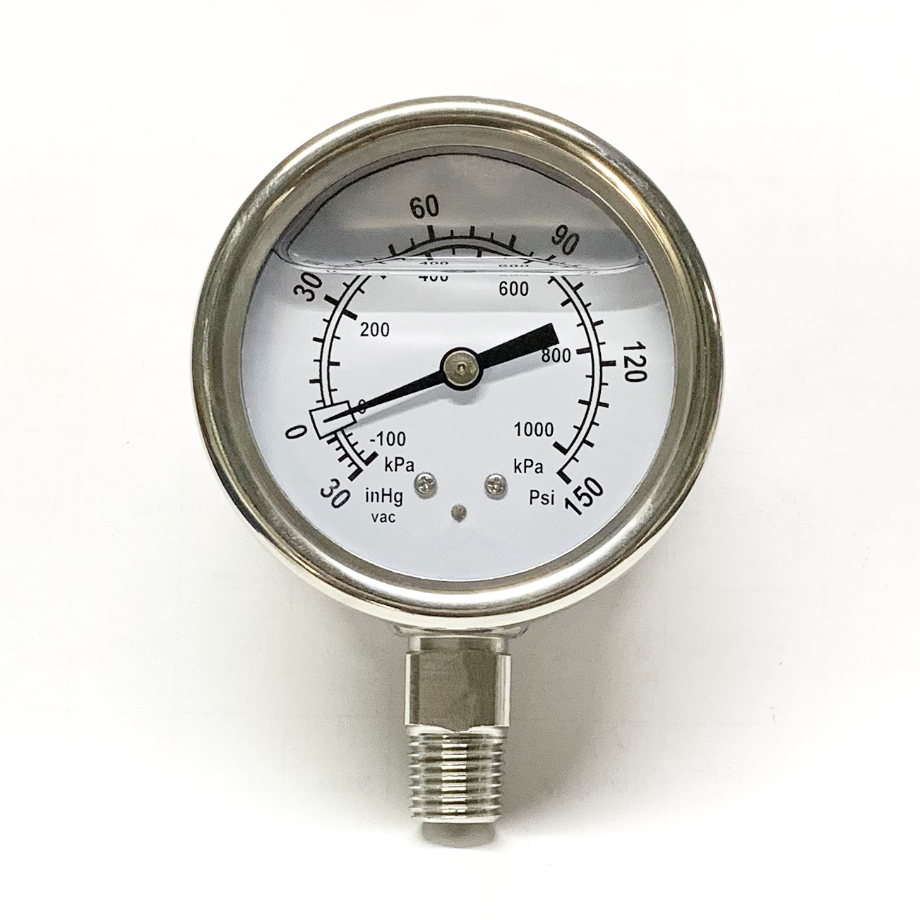 Манометр вакуумный Y63, 30-2,5 psi, inHG vac 1/4 дюйма NPT 60 мм, с нижним креплением, манометр из нержавеющей стали 316/304