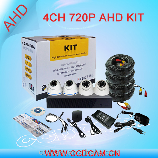 Комплект AHD-камер, 4 канала, DVR, 720P, система видеонаблюдения, Китай
