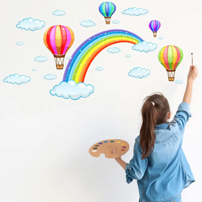Home decor colorful air balloon rainbow wall sticker