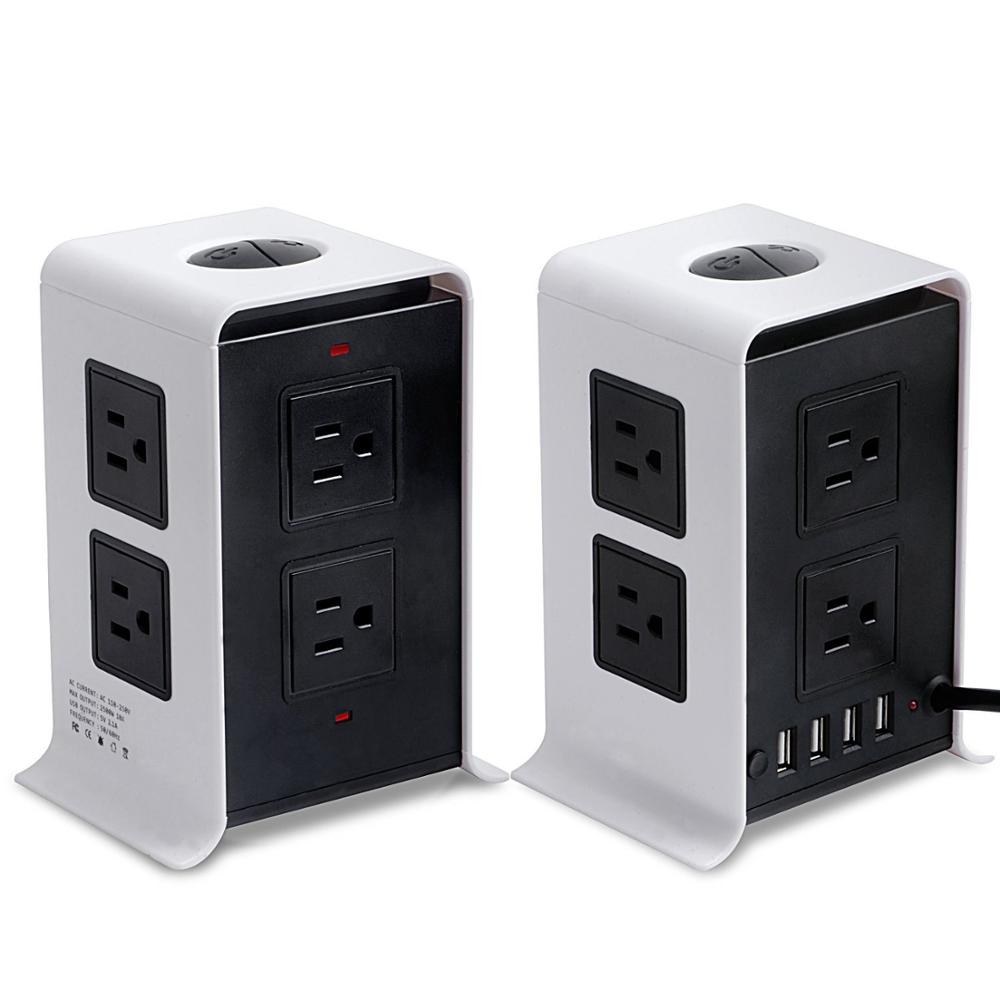 Вертикальная башня 4 гнезда USB смарт-зарядное устройство от перенапряжения переменного тока 8 розетки полосы