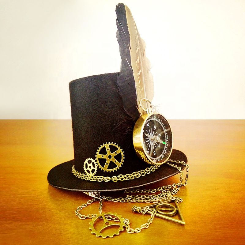 China Factory Direct Sale Black Fancy Vintage Feathers Steam Punk Hat Cosplay Hat Headwear