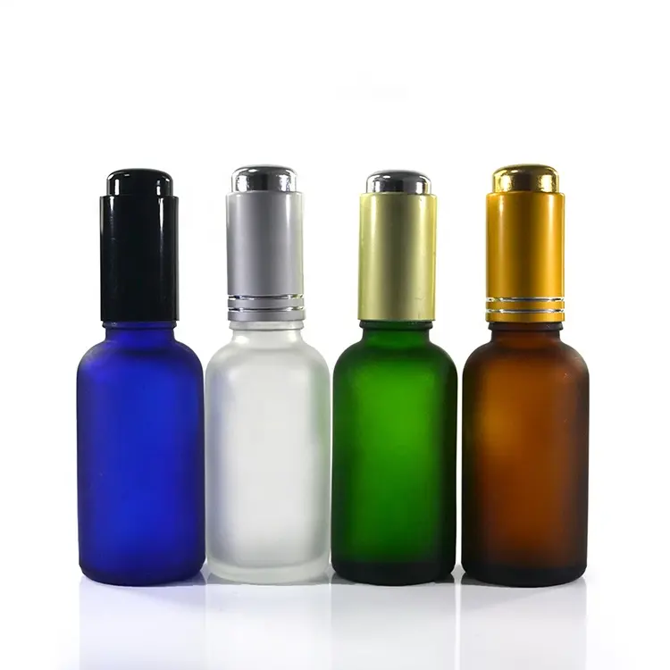 Fancy massage oil 5ml 10ml 15ml 20ml 30ml 50ml 100ml frosted clear amber blue green glass dropper bottle with press dropper