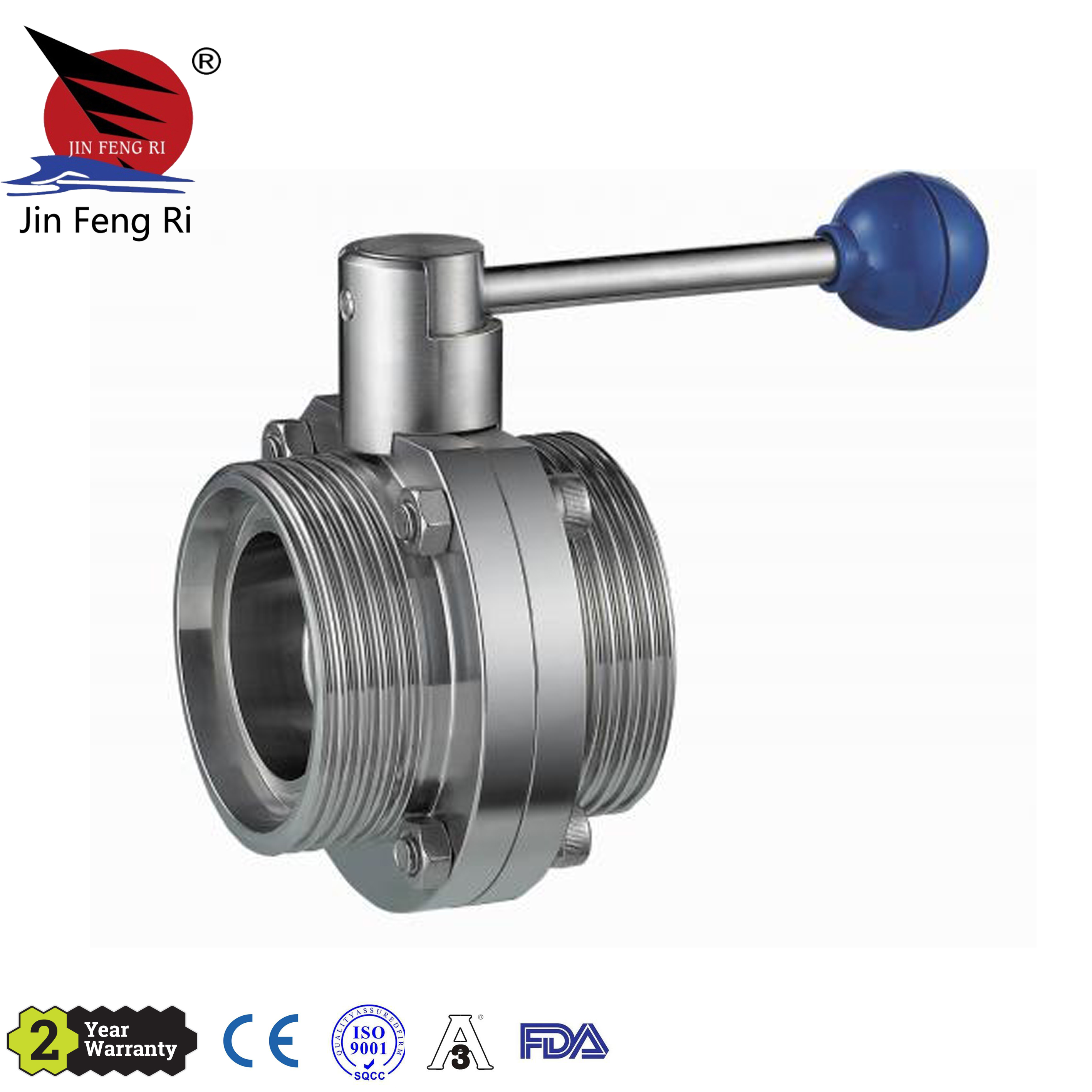 Sanitary Stainless Steel 304 316L ISO SMS DIN Manual Nut Butterfly Valve