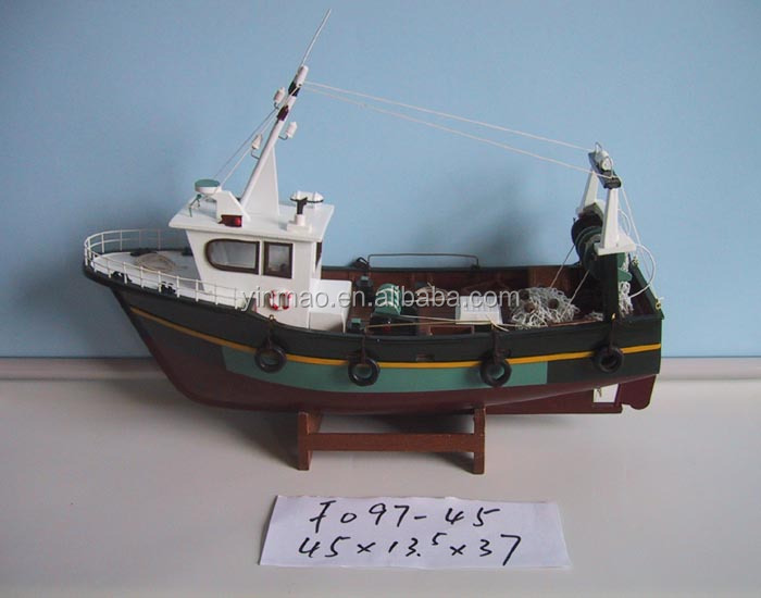 Round Head Wooden Fishing Ship model, Medium 46x13x37cm, Fishing Crab Shrimp boat model