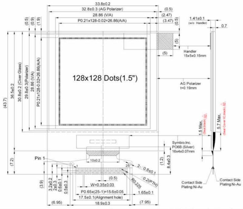 Маленький OLED-дисплей, 1,5 дюйма, 128x128, Белый символ, модуль SSD1327, 25 контактов, Белый, 16, серый