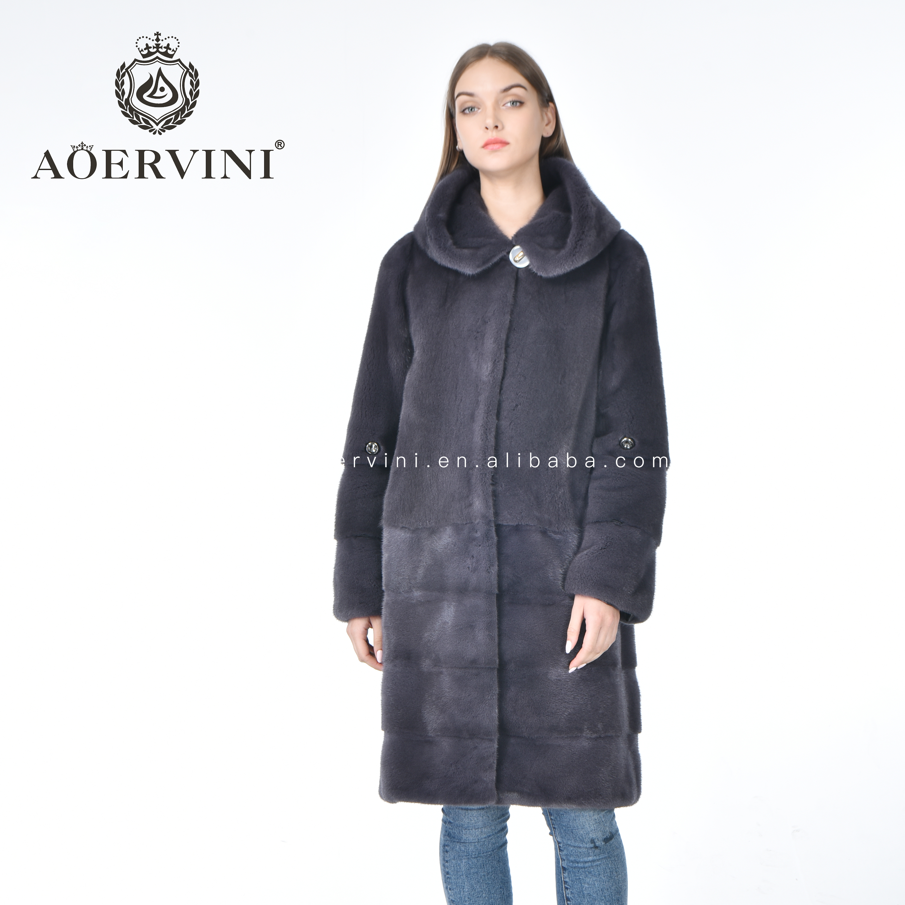 Aoervini Элегантная Модная популярная Длинная женская шуба из натурального меха норки с капюшоном