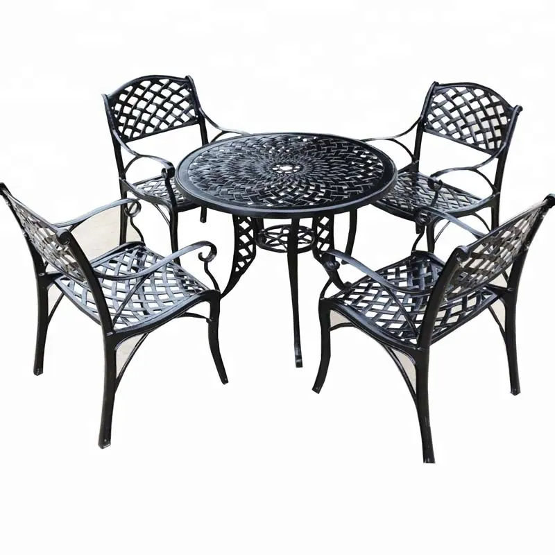 Waterproof Cast Aluminum Outdoor Lounge Furniture Round Table And 4 Chairs