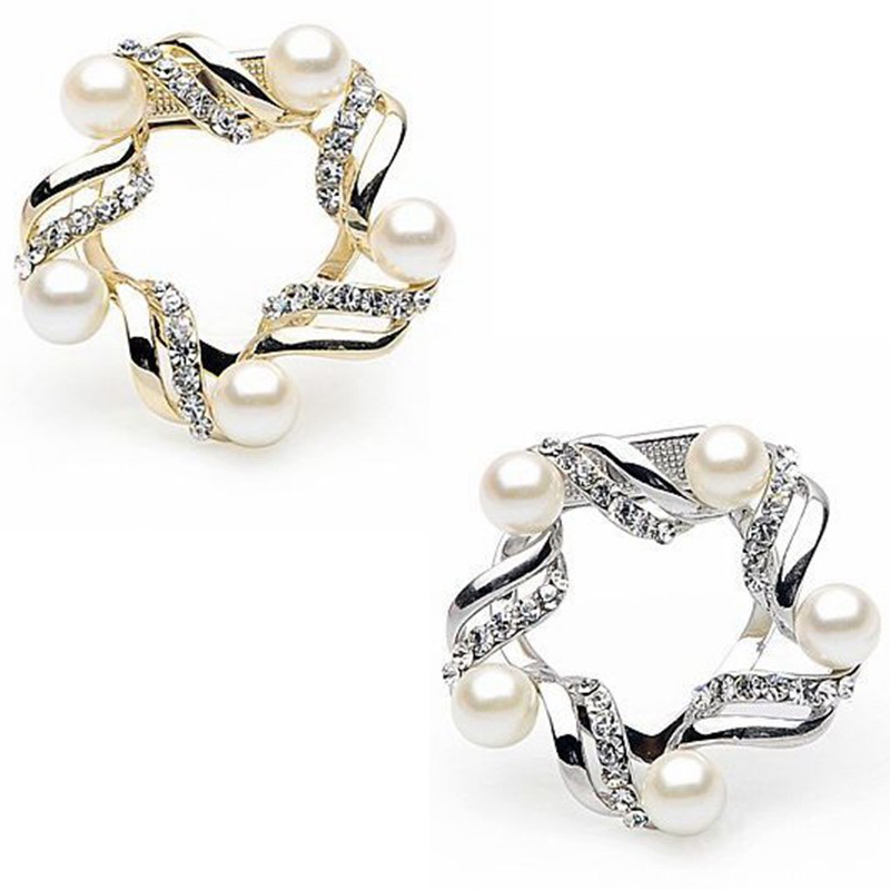stock sales factory outlet silver and gold 2pc brooch set scarf brooch pearl