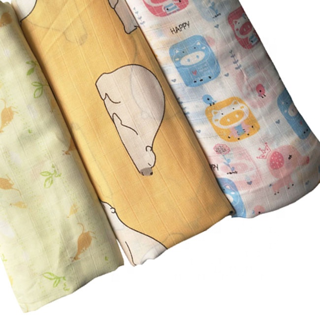 Bamboo Muslin 70%bamboo 30%cotton Baby Swaddle Summer Woven Floral Plain Printed Bamboo Fiber Swaddle Blanket and Bath Towel