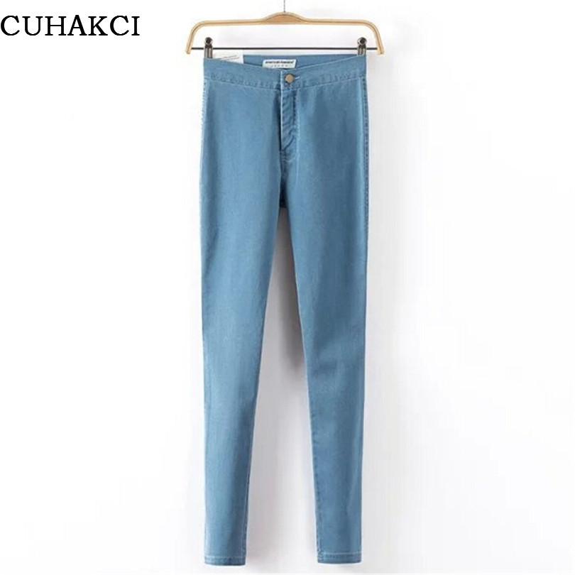 CUHAKCI Women Skinny Vintage High Waist Jeans Slim Stretch Black Denim Female Cotton Legging Washed Plus Size Pencil Pants