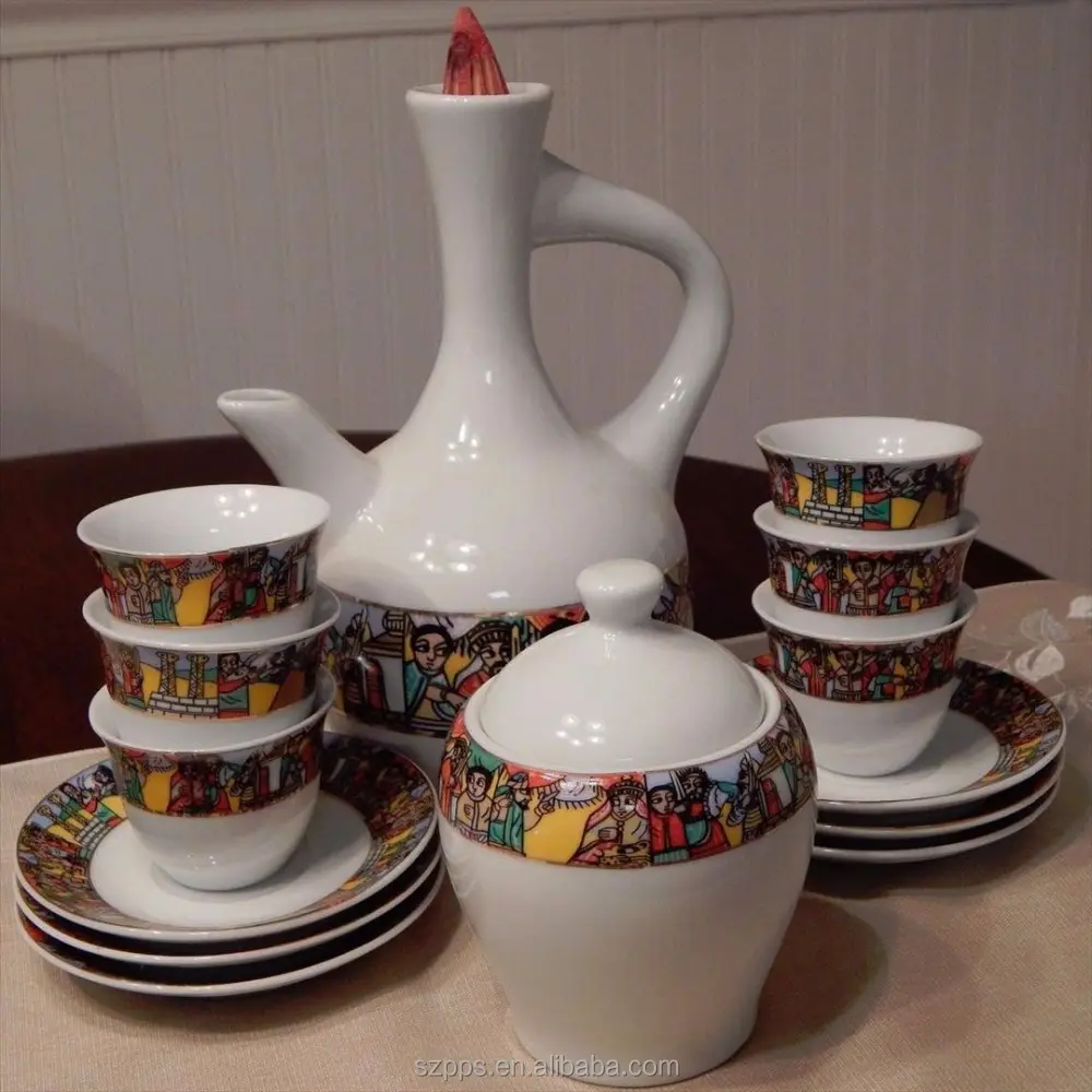 Ethiopian Eritrean, Habesha, African 15-PC Traditional Ceramic Coffee Set (Saba)