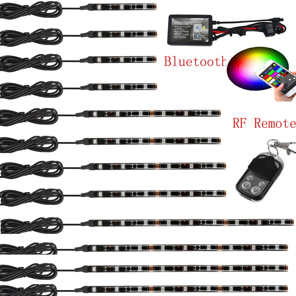 12 шт. Bluetooth + RF пульт дистанционного управления водить мотоцикл Led свет комплект полоски акцент светящиеся неоновые светильники в байкерском стиле