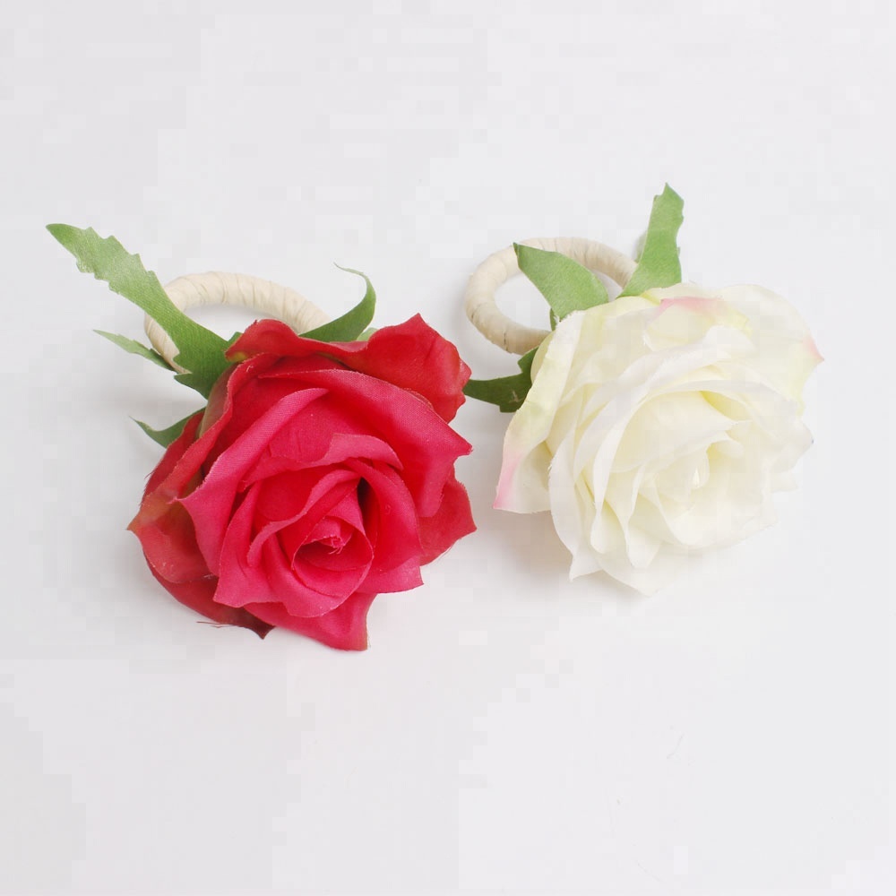 Real Touch Camellia Flowers Napkin Rings for Wedding