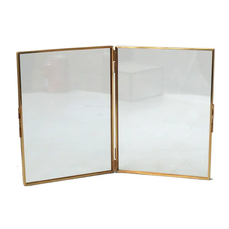 Home decor two pages double sided brass glass picture photo frame