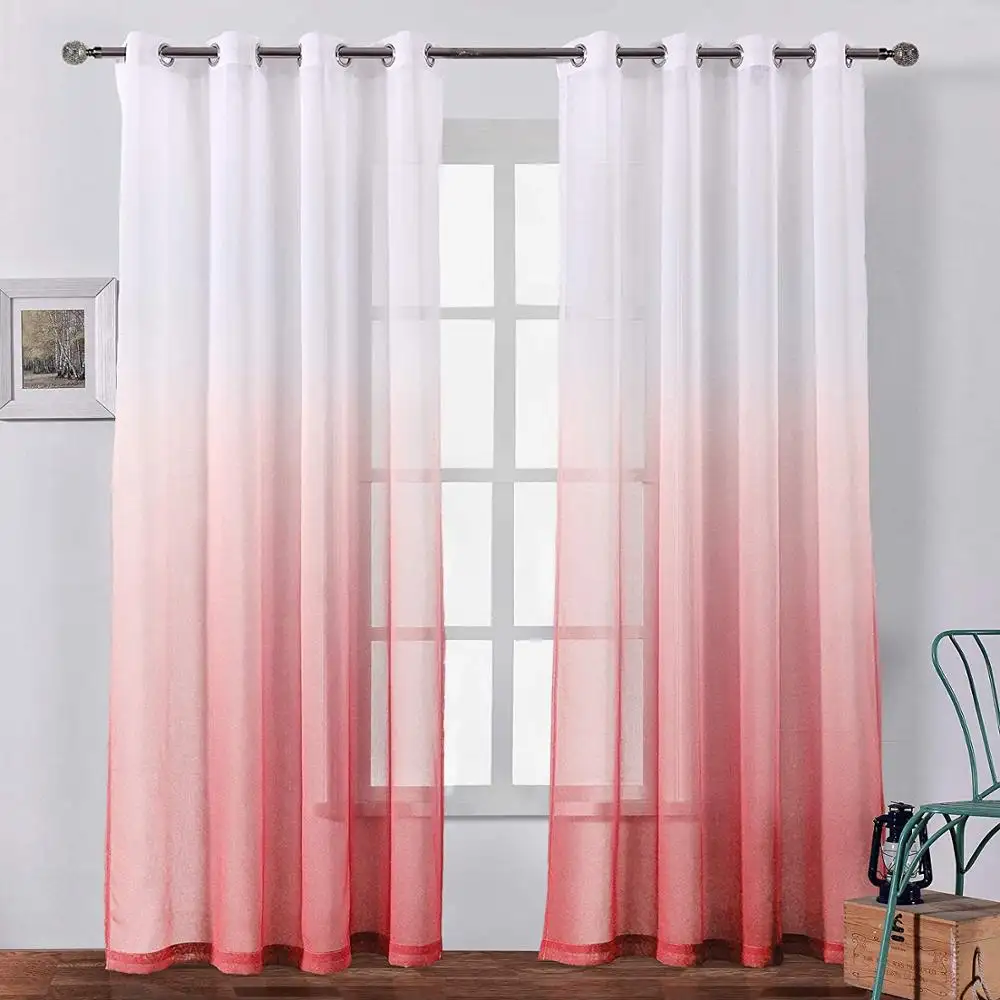 Grommet Red Ombre Semi Sheer Curtains for Bedroom Living Room