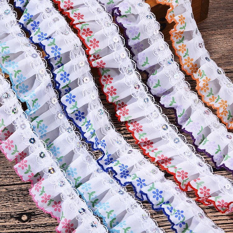 Wholesale Wholesale Iridescent Ruffled Edging DIY Wrinkle Organza Lace Wedding Pleated Accessories Fabric