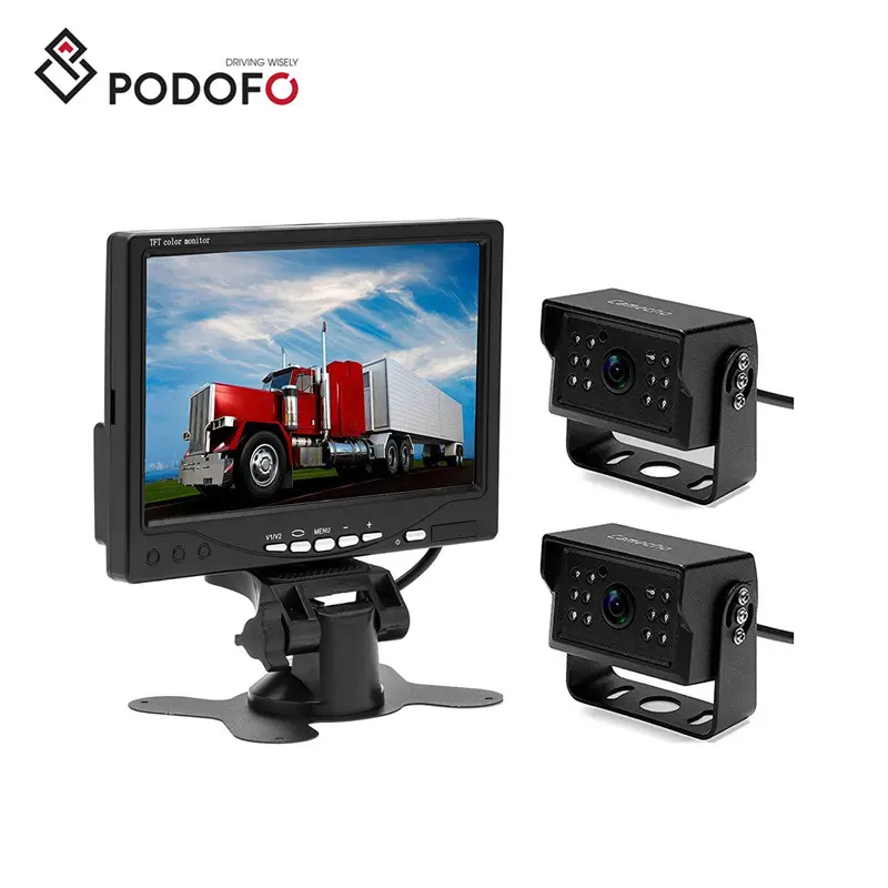 Truck 2 Rear View Cameras 12 IR Night Vision IP67 Waterpoof Backup Camera 7" Monitor Kit Parking System