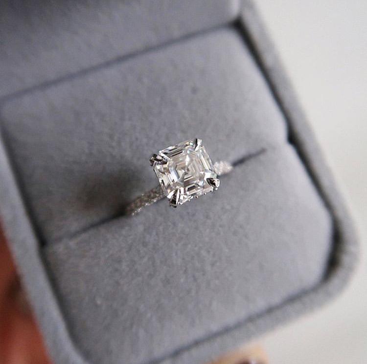 asscher cut moissanite diamond solitaire wedding engagement ring in white gold